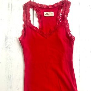 Red Hollister Racerback Tank Top with Lace